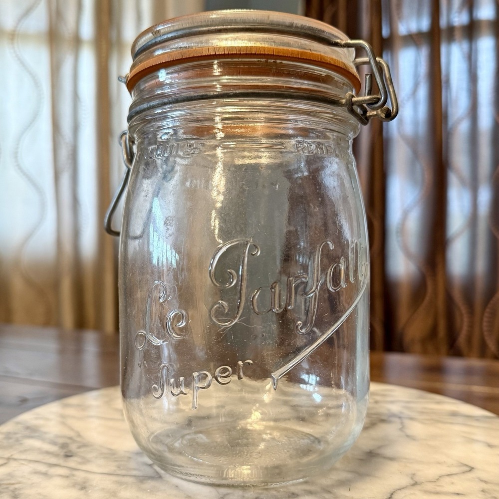 VTG Le Parfait Super Clear Glass 1Qt Canning Mason Jar Locking Lid 1L France